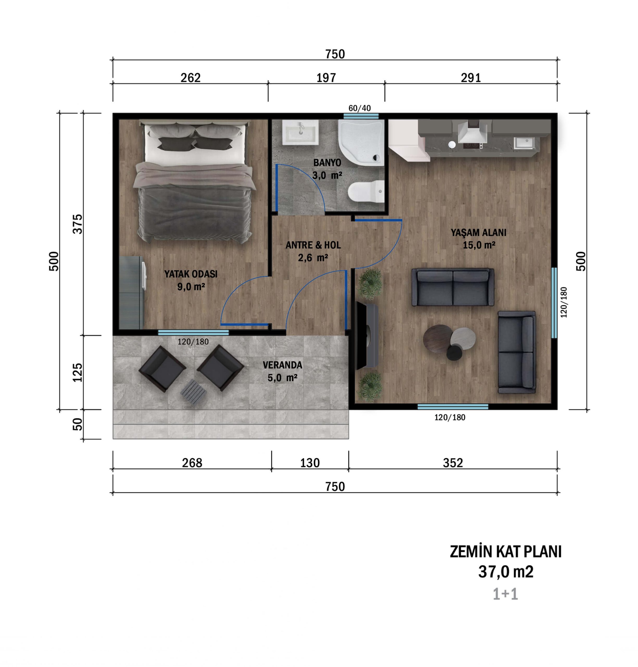 PT-3701 prefabrik villa kat planı