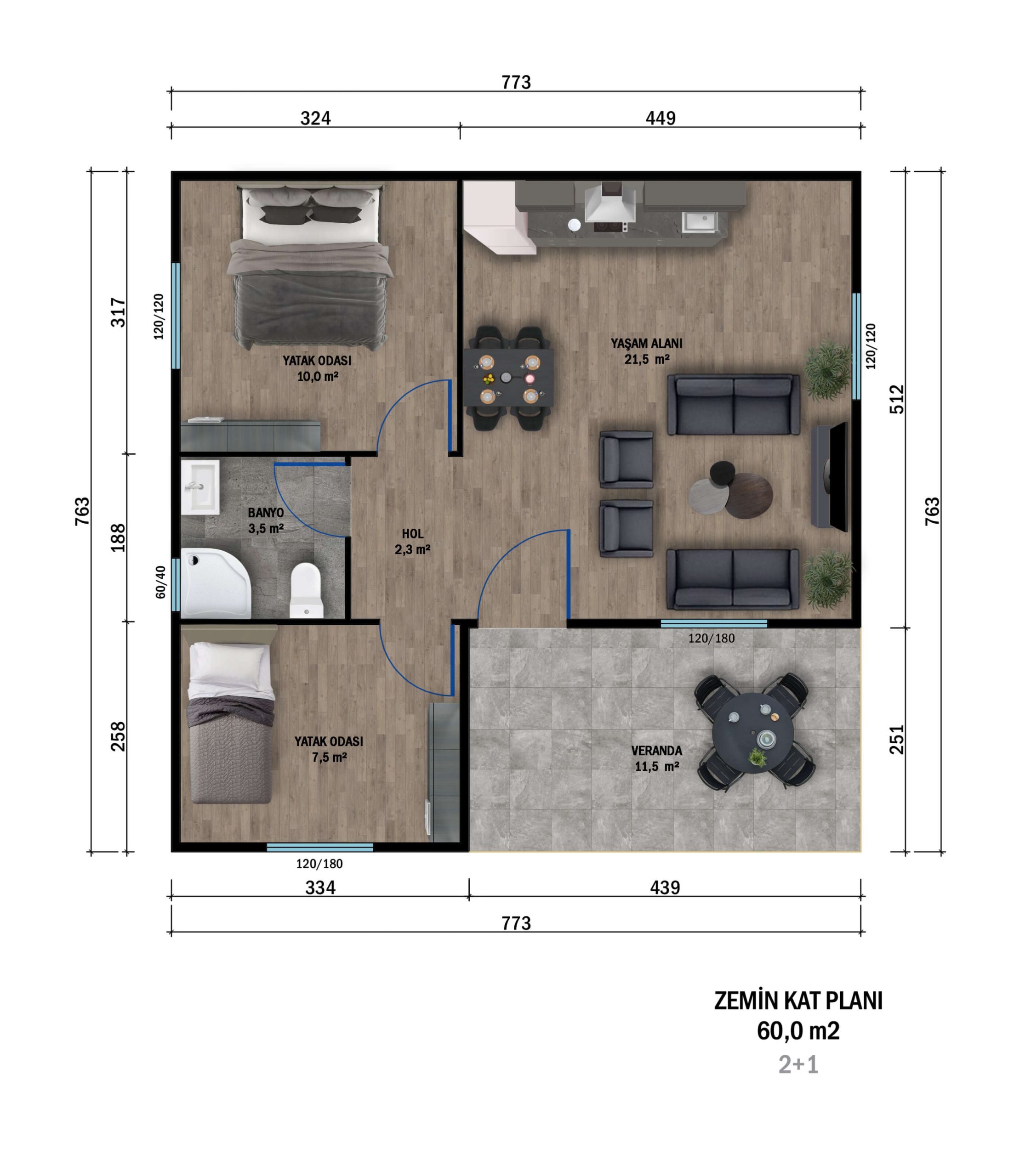 PT-6001 prefabrik villa kat planı