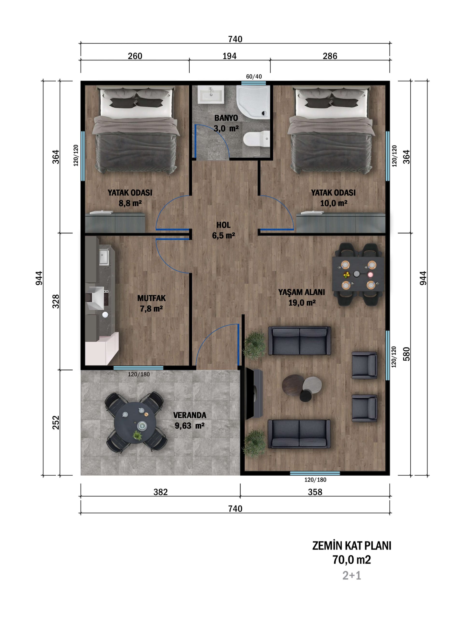 PT-7001 prefabrik villa kat planı