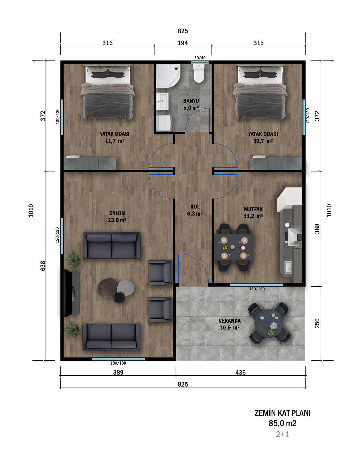 PT-8501 prefabrik ev kat planı