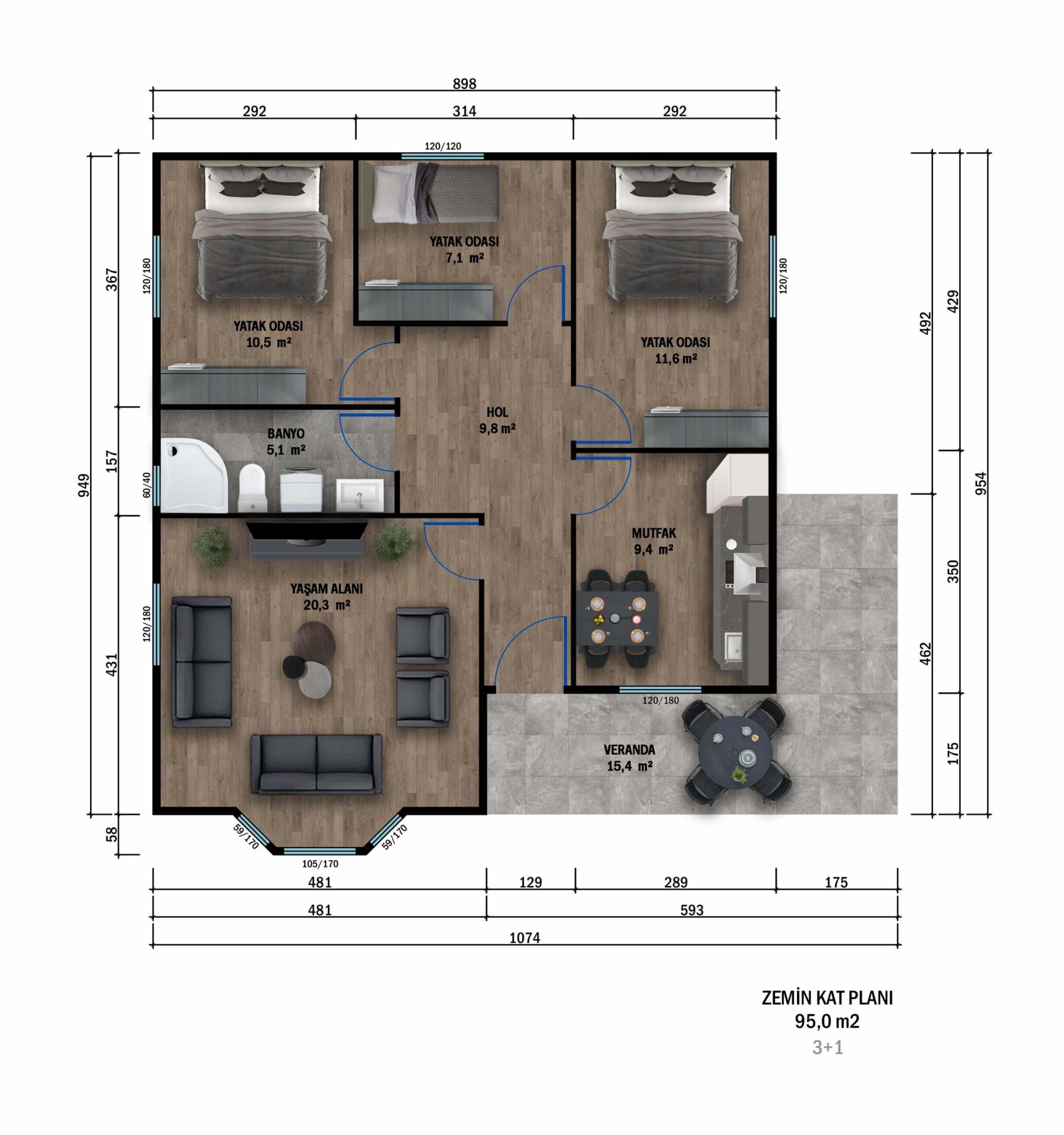 PT-9501 prefabrik ev kat planı