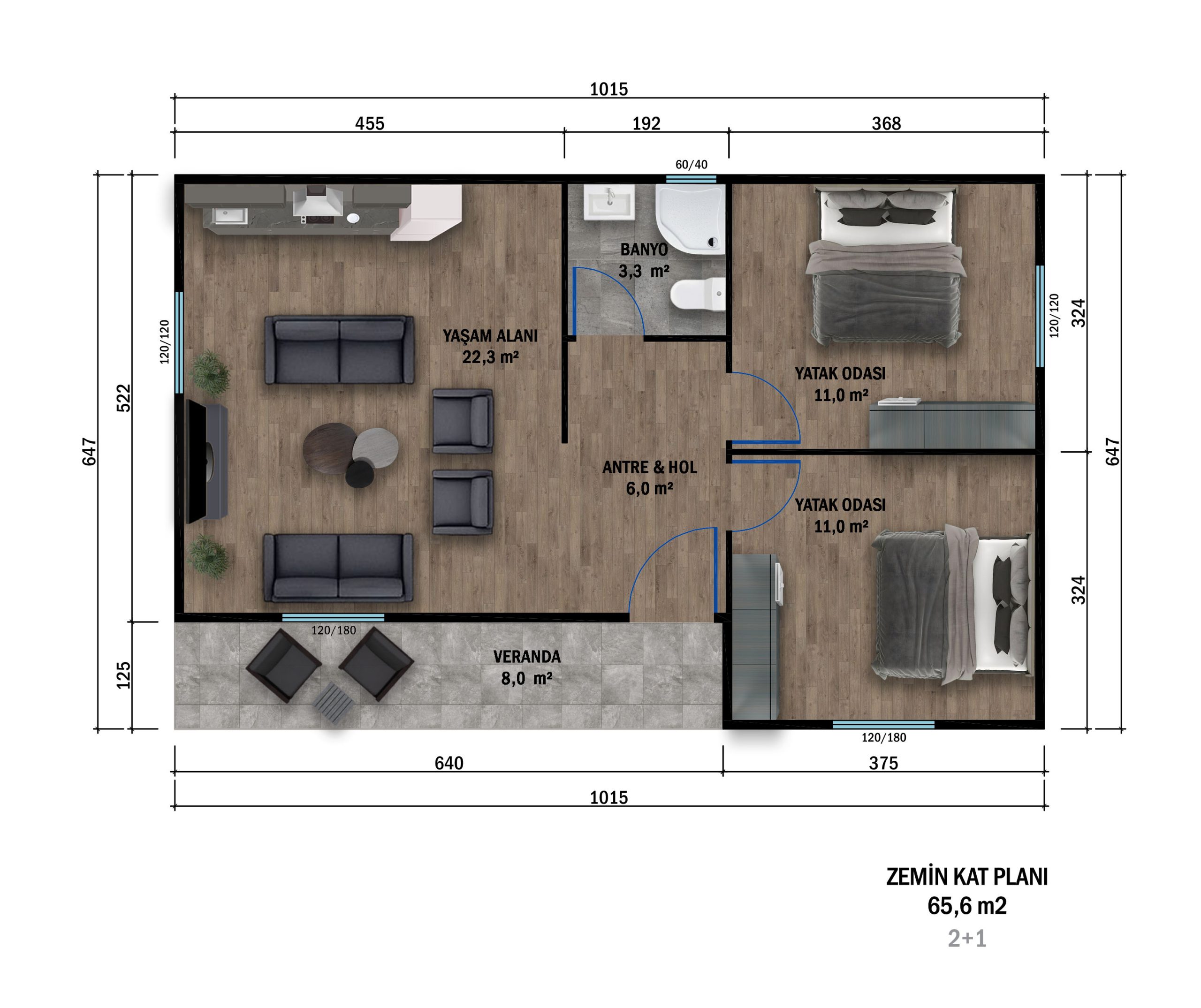 PT-6501 prefabrik villa kat planı