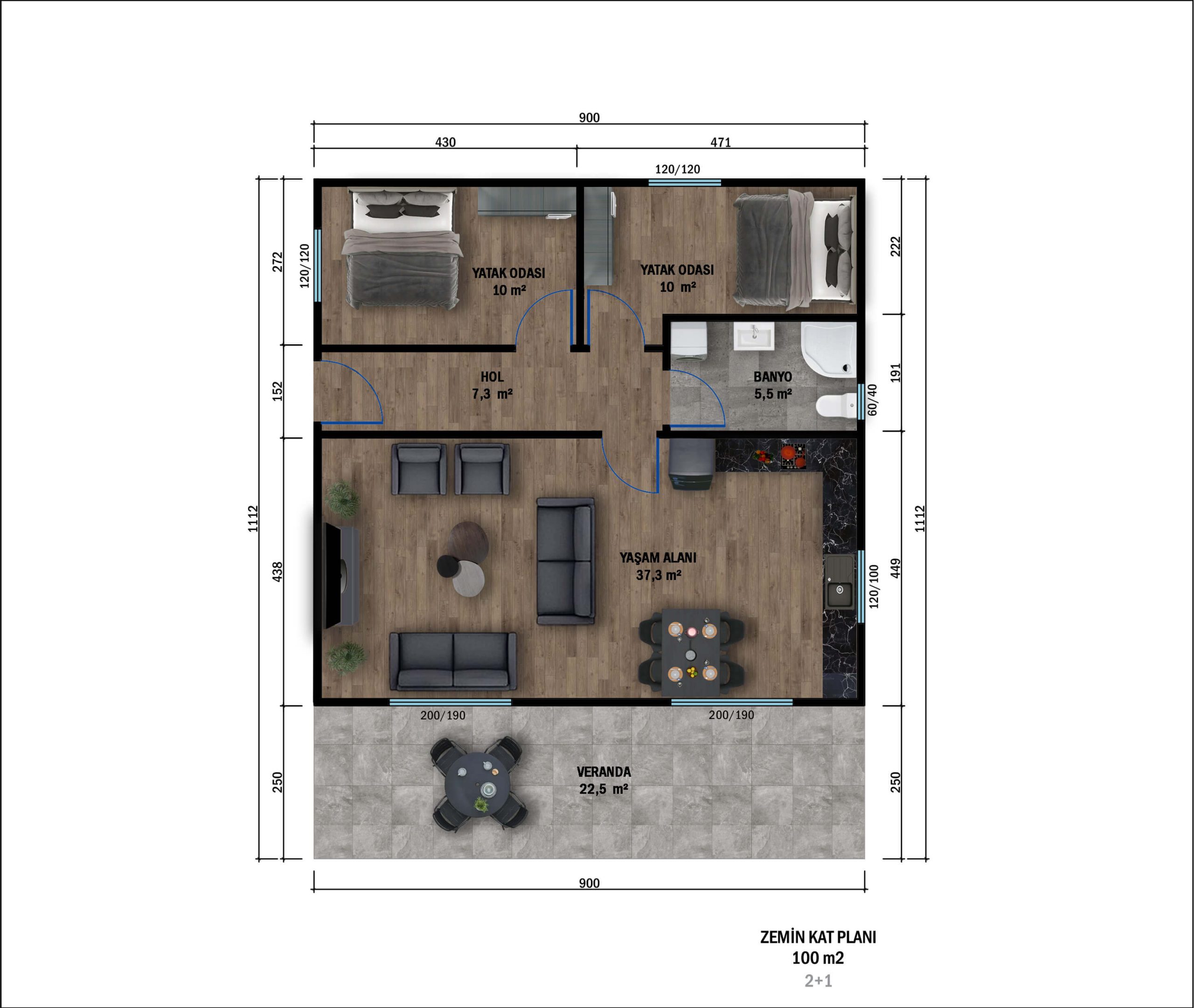 CK-1001 çelik ev kat planı